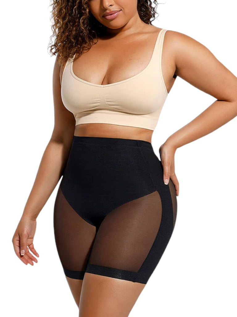 Sculpting Sheer Low Back Shapewear Shorts - Black