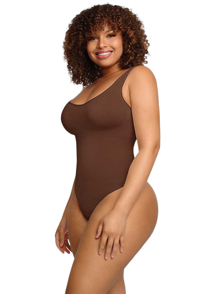 Seamless Sculpt Scoop Neck Thong Bodysuit - Mocha